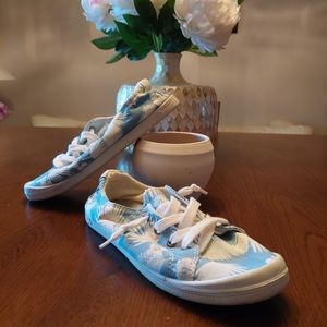 Blue and White Textile Sneakers